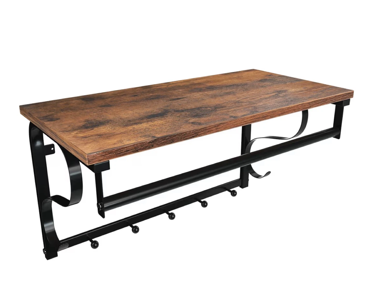 Rustic Brown Entryway Shelf with Coat Rack