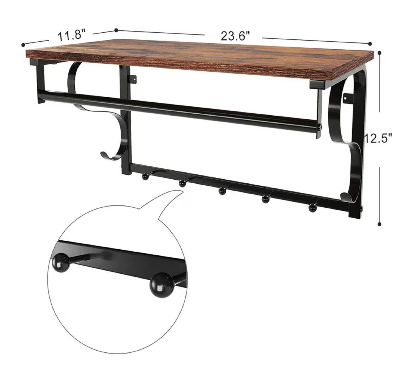 Rustic Brown Entryway Shelf with Coat Rack - photo 2