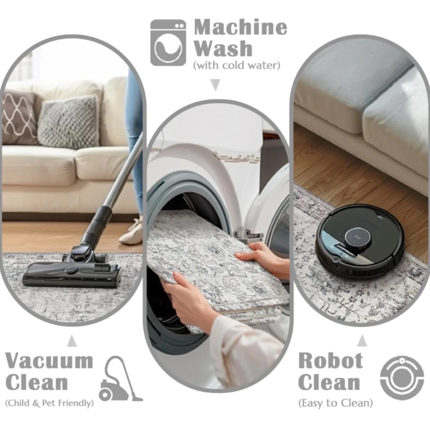 New 4’ Round Area Rug Washable Multi Grey image indicator(4)