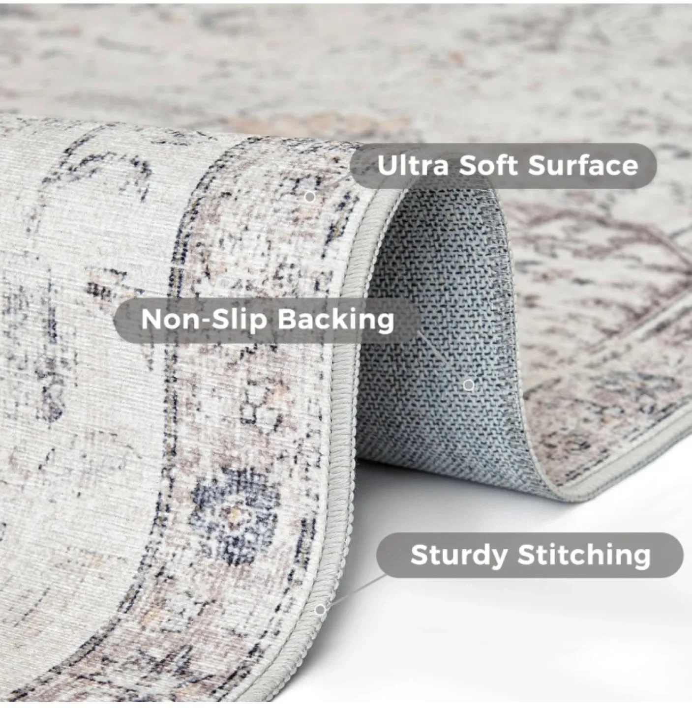 New 4’ Round Area Rug Washable Multi Grey image indicator(3)