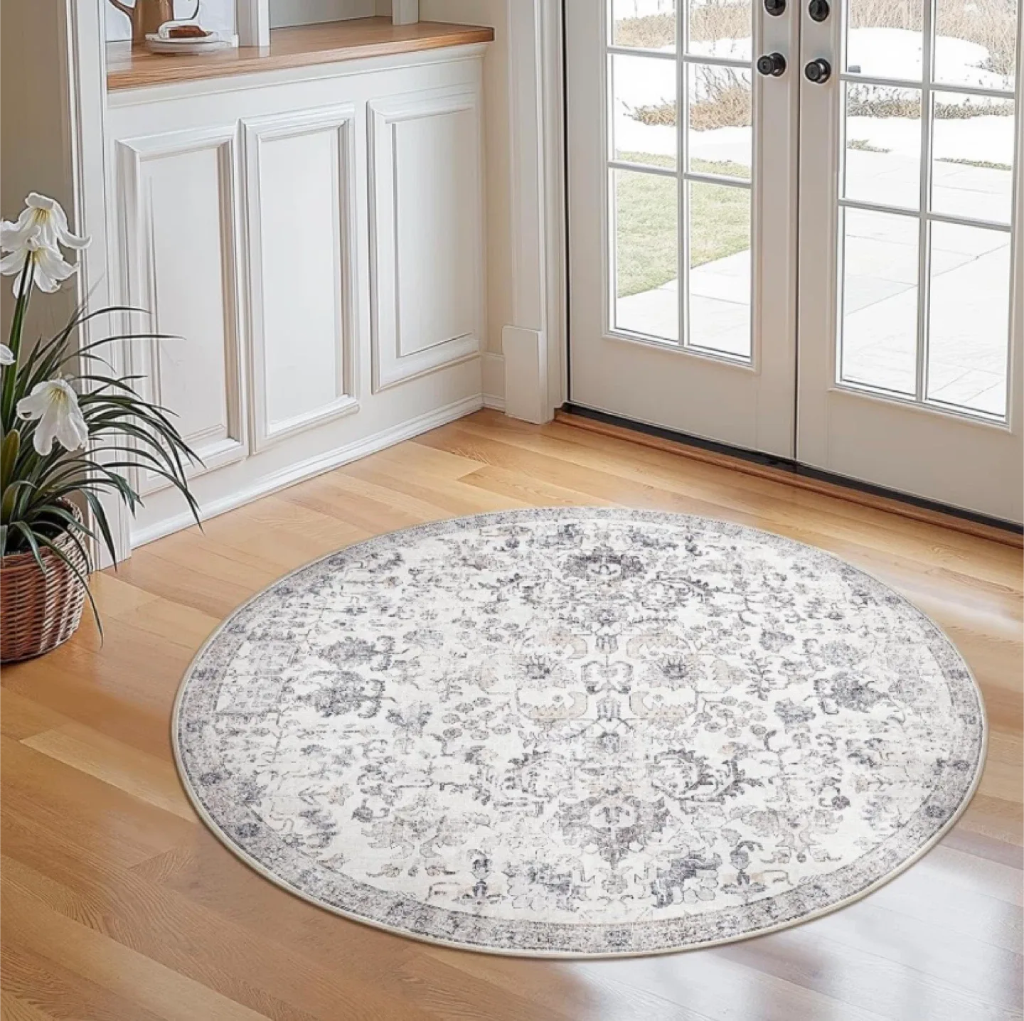 New 4’ Round Area Rug Washable Multi Grey image indicator(2)