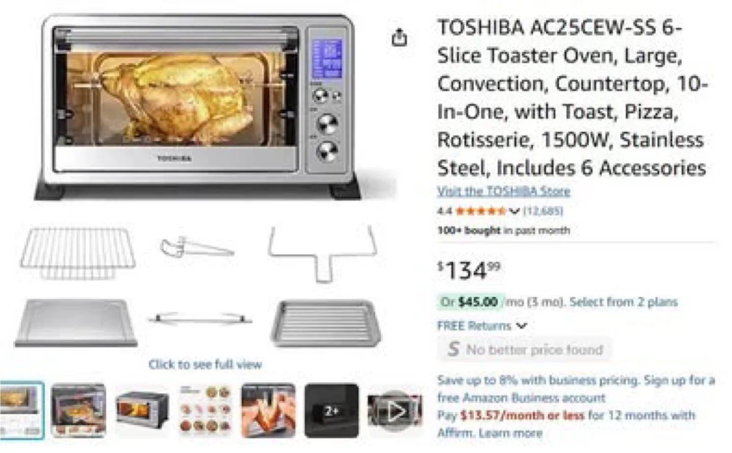 TOSHIBA AC25CEW-SS 6-Slice Toaster Oven
