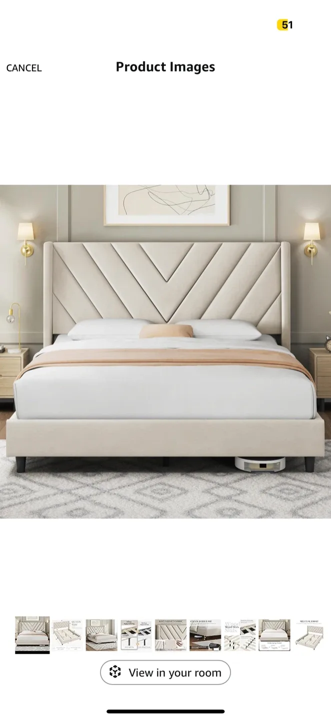 Yaheetech Beige Queen Bed Frame image indicator(3)