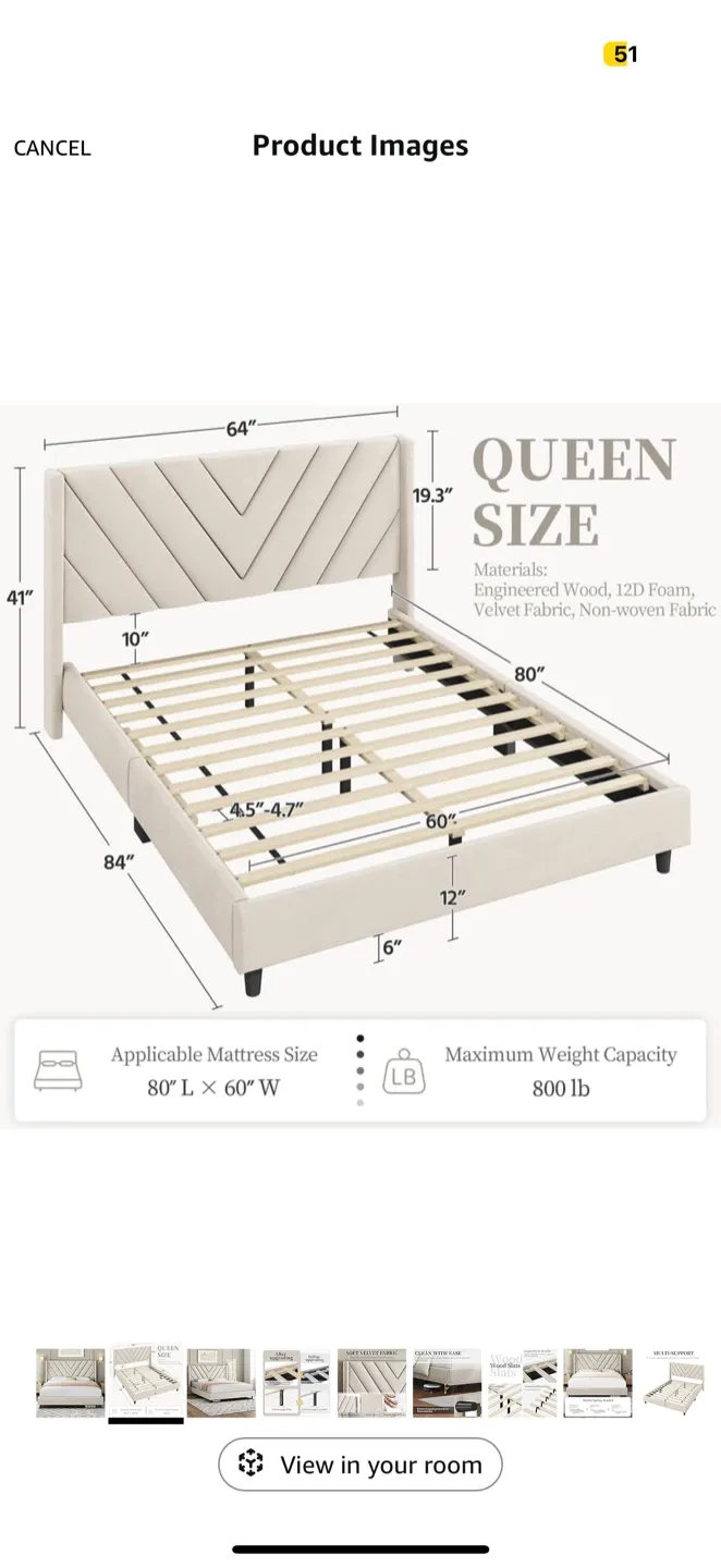 Yaheetech Beige Queen Bed Frame image indicator(6)