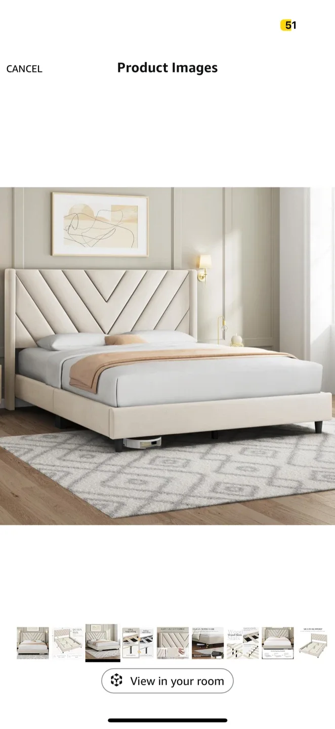 Yaheetech Beige Queen Bed Frame image indicator(5)