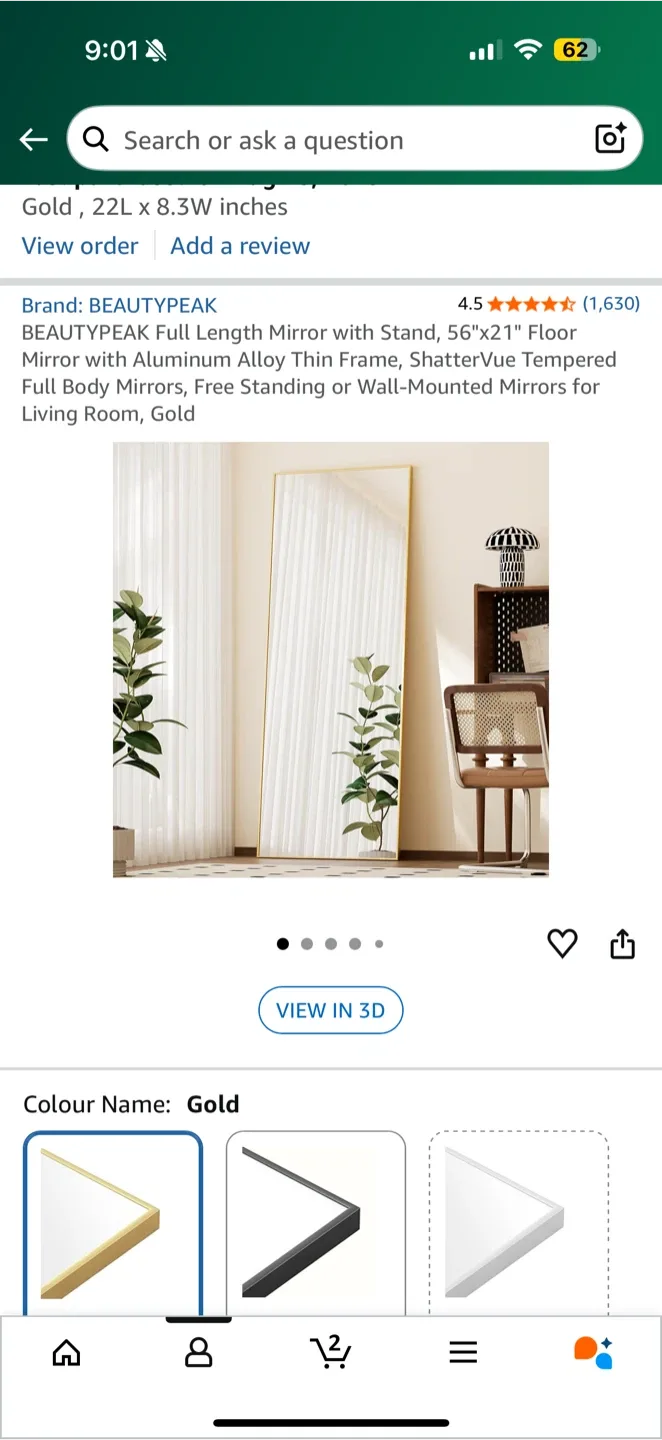 Beautypeak Full Length Gold Mirror 56"x21"