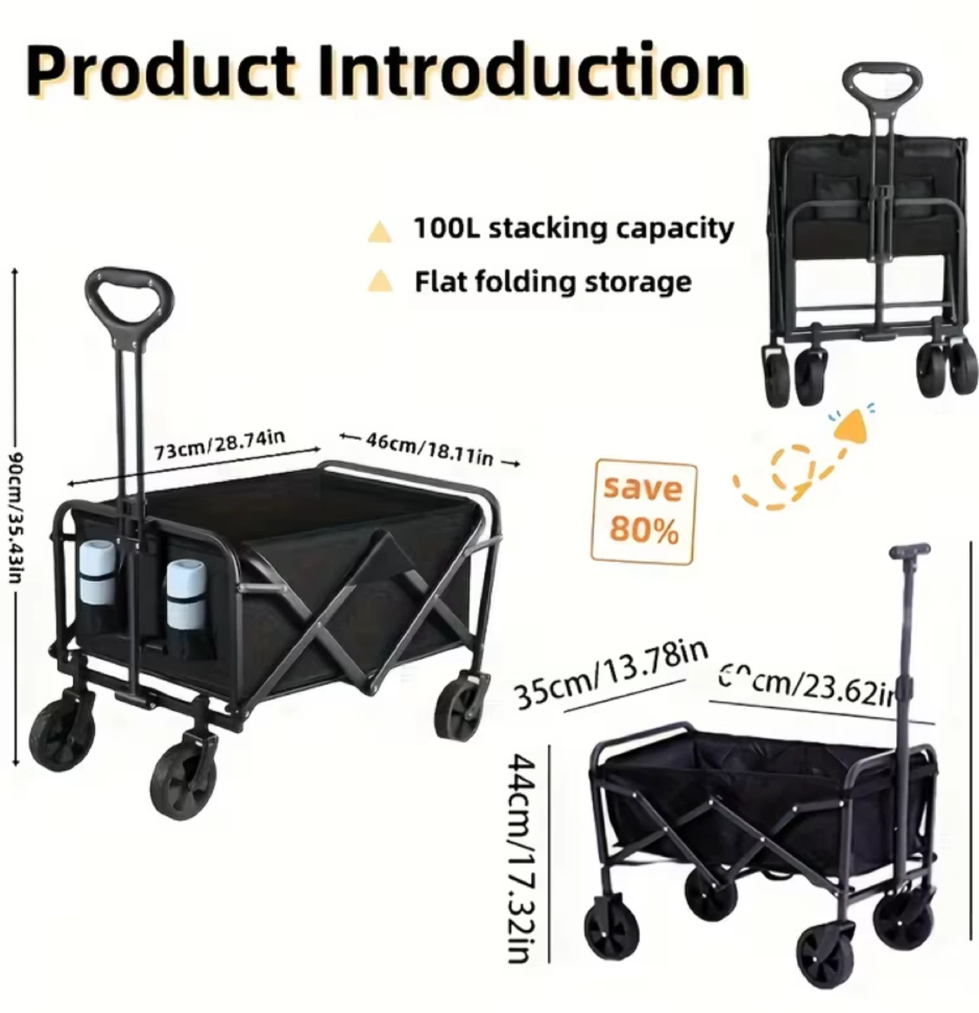 Folding Wagon Cart - 100L Capacity - photo 2