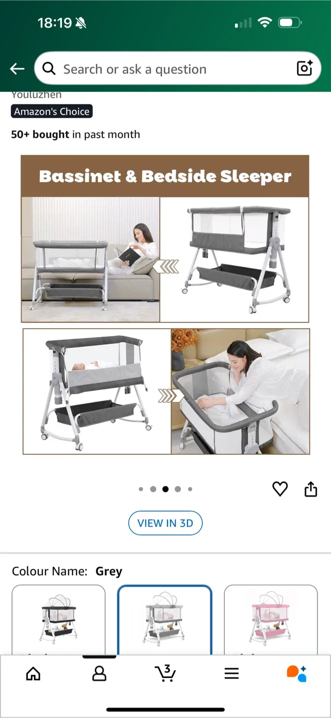 3-in-1 Bassinet Bedside Sleeper - Grey image indicator(4)