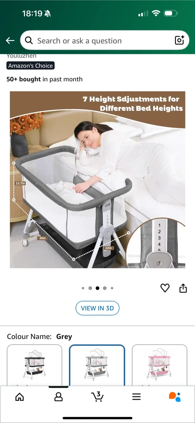 3-in-1 Bassinet Bedside Sleeper - Grey image indicator(3)