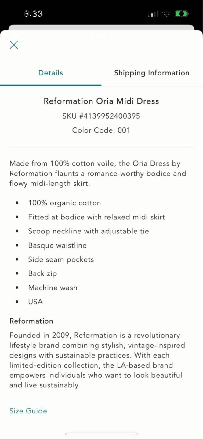 BNWT Reformation 100% organic cotton Oria Dress 0 image indicator(6)