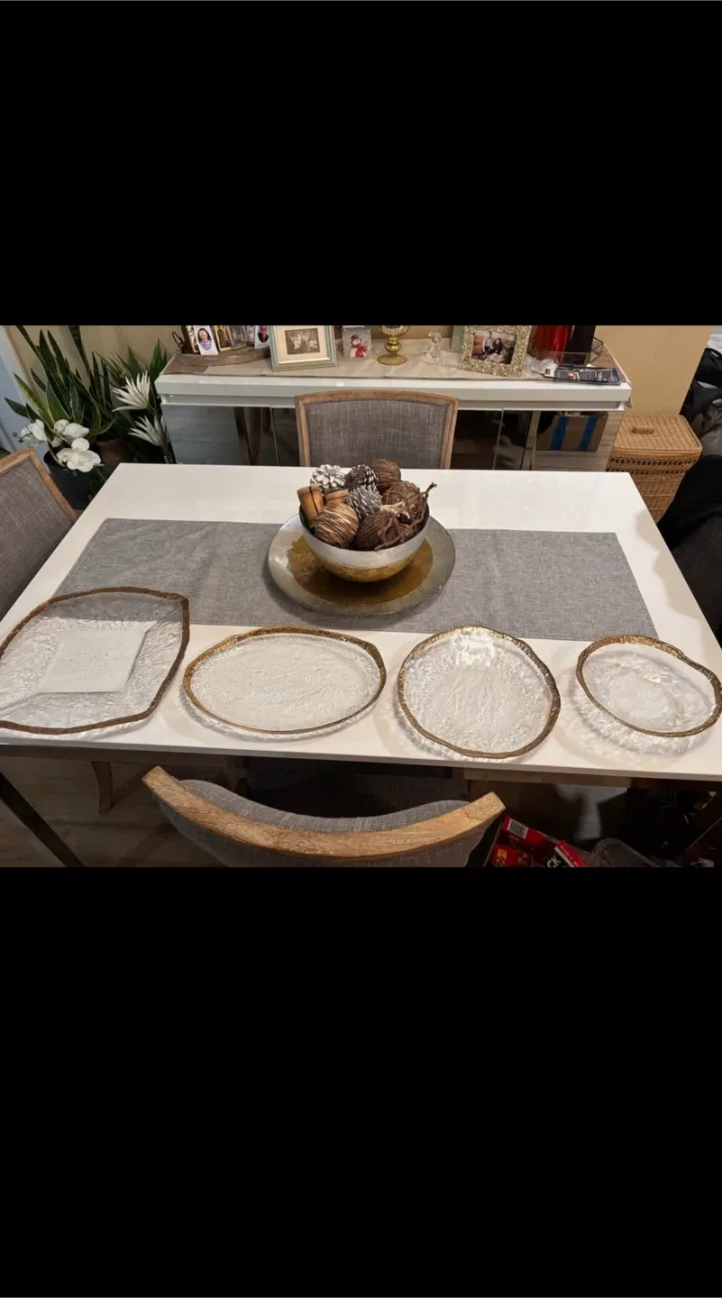 Glass Serving Platters with Gold Trim from Bowring