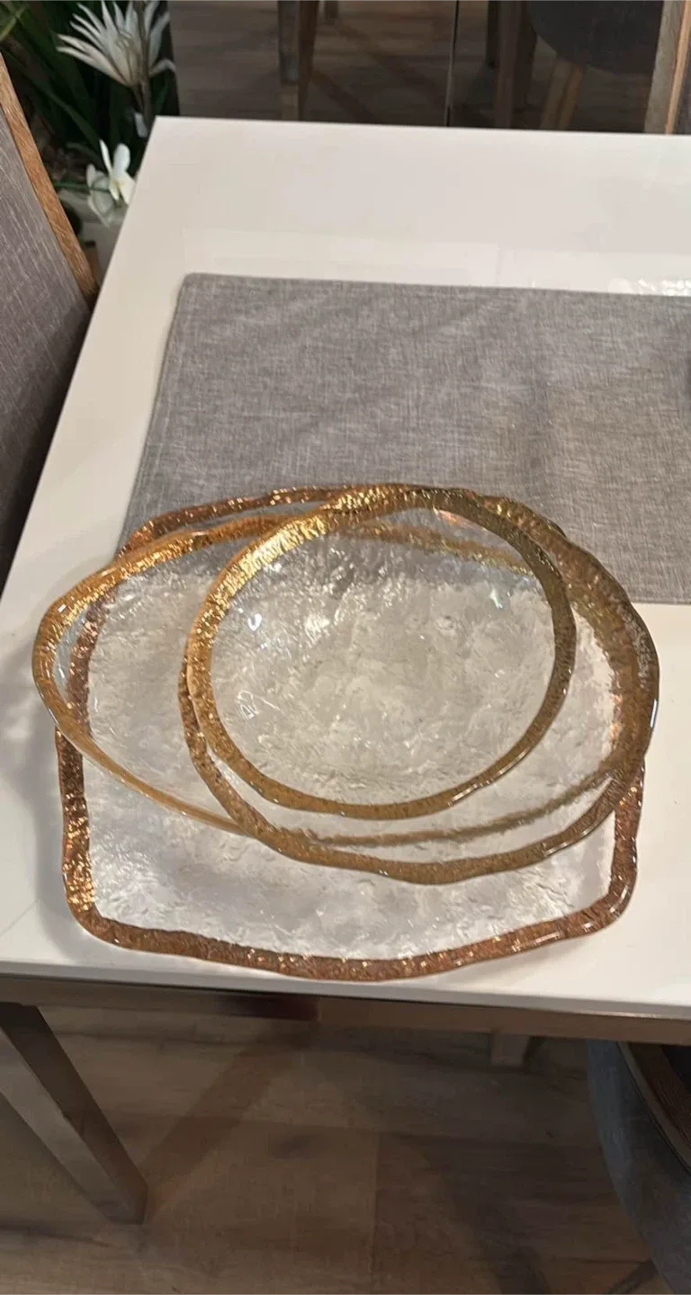 Decorative Glass Platters with Gold Trim from Bowring