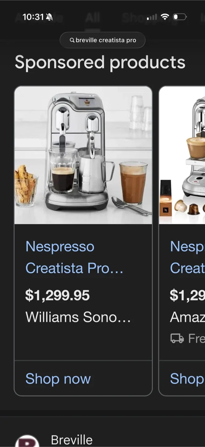 Breville Nespresso creatista Pro coffee machine