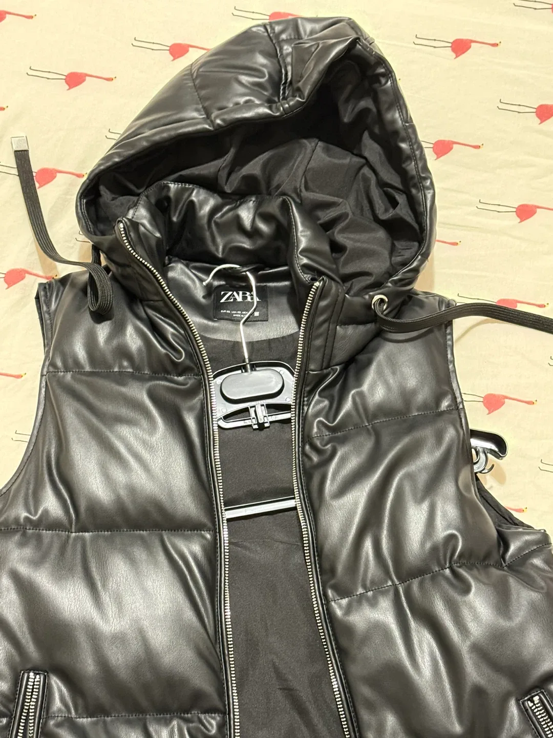 Zara Black Faux Leather Puffer Vest