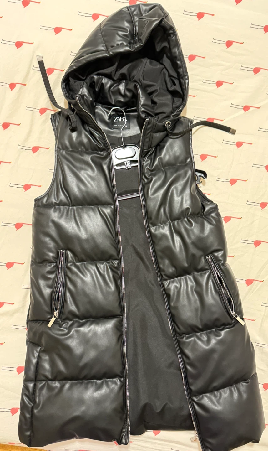 Zara Black Faux Leather Puffer Vest - photo 2