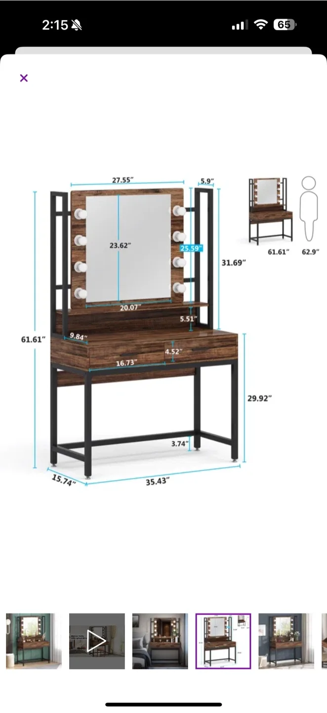 Vanity Makeup Table with Lighted Mirror image indicator(5)