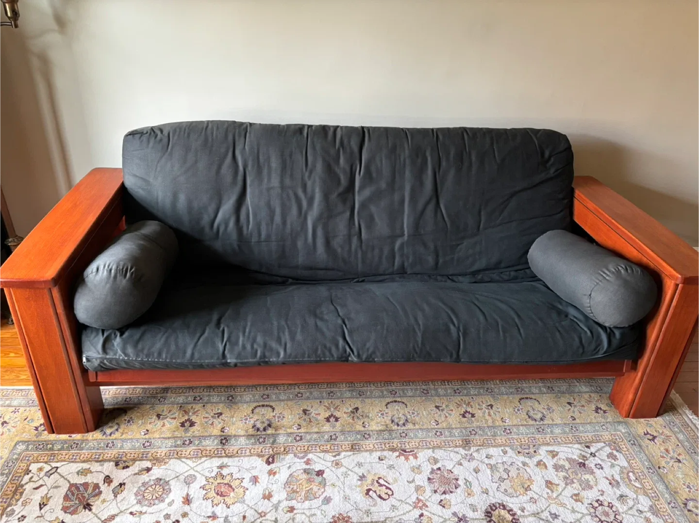 Beautiful wood Futon with Black Mattress