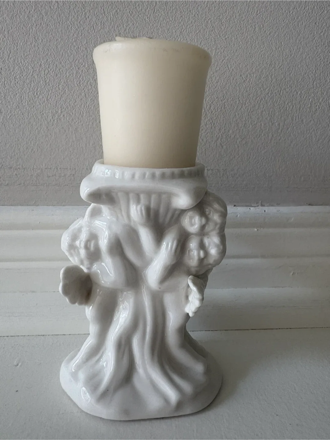 White Ceramic Cherub Candle Holder