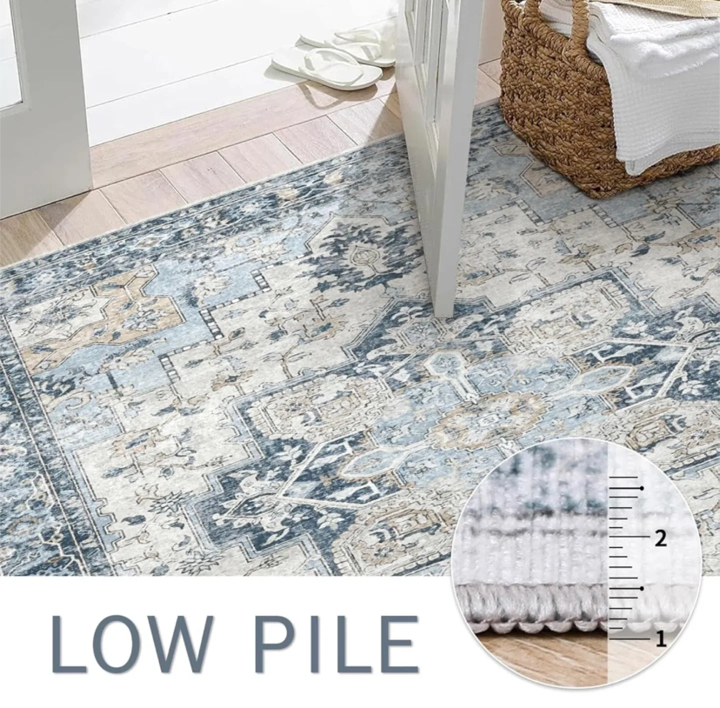 New 5x7 Area Rug Washable Blue/Taupe image indicator(3)