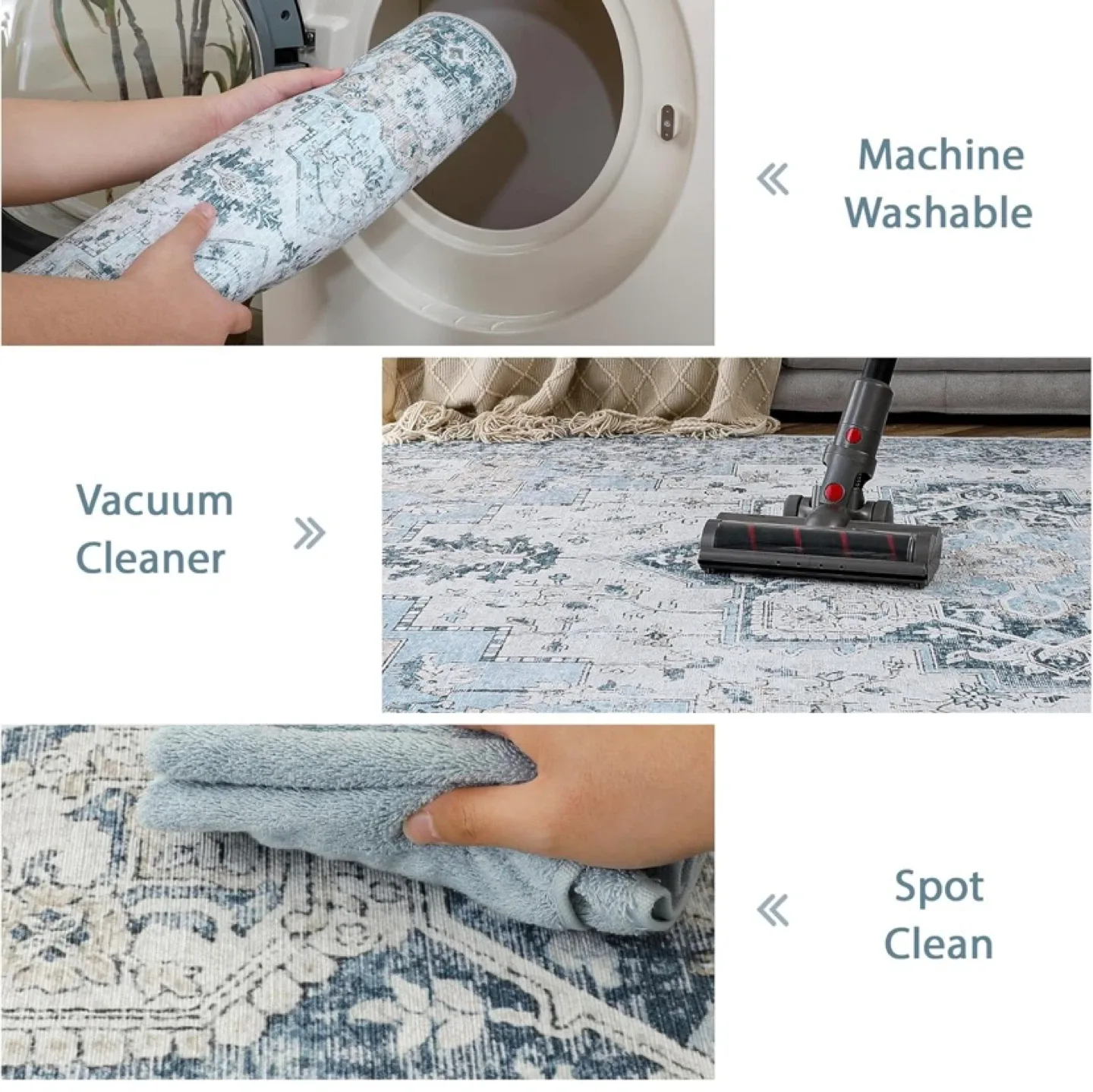 New 5x7 Area Rug Washable Blue/Taupe image indicator(2)