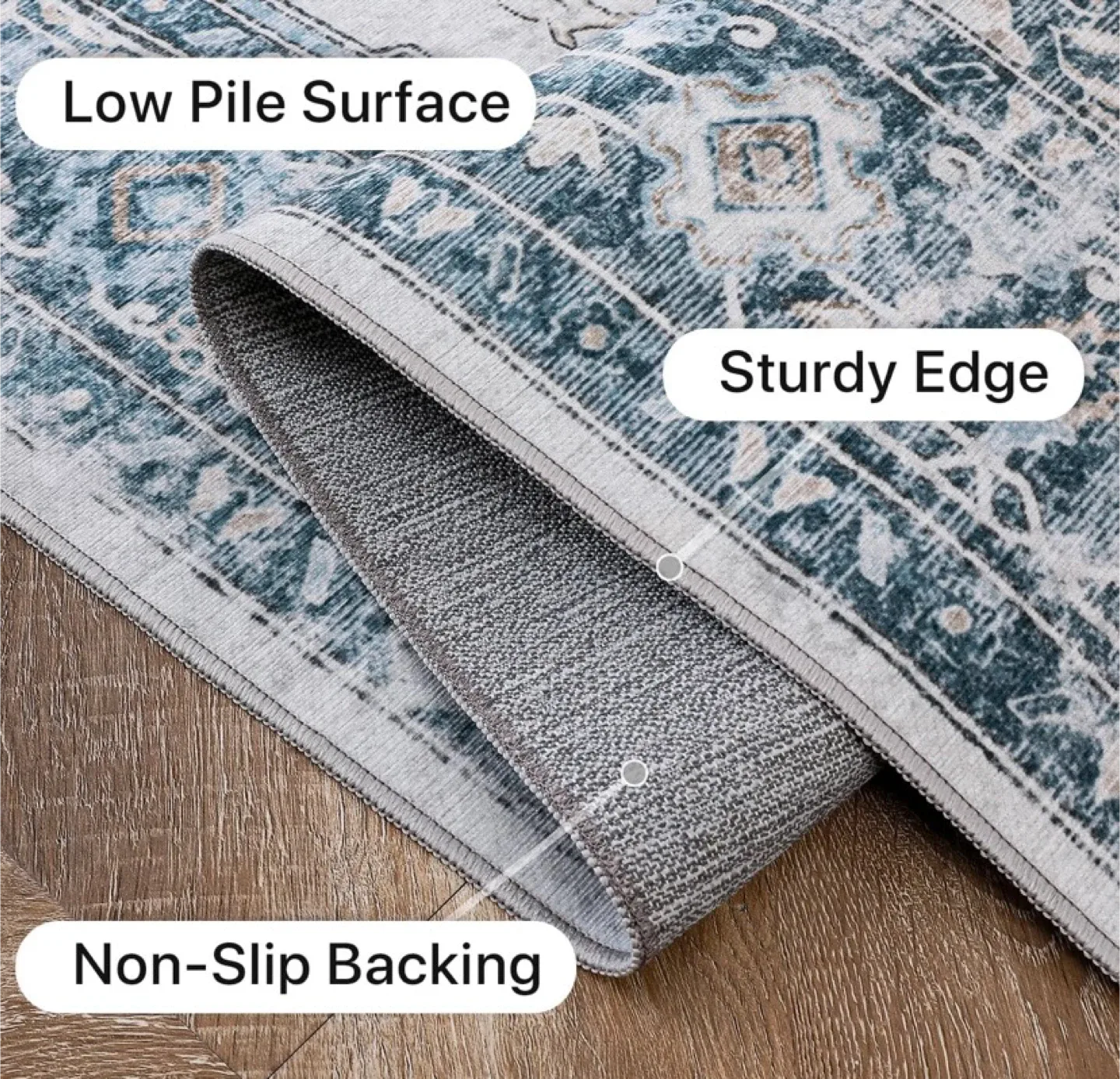 New 5x7 Area Rug Washable Blue/Taupe image indicator(4)