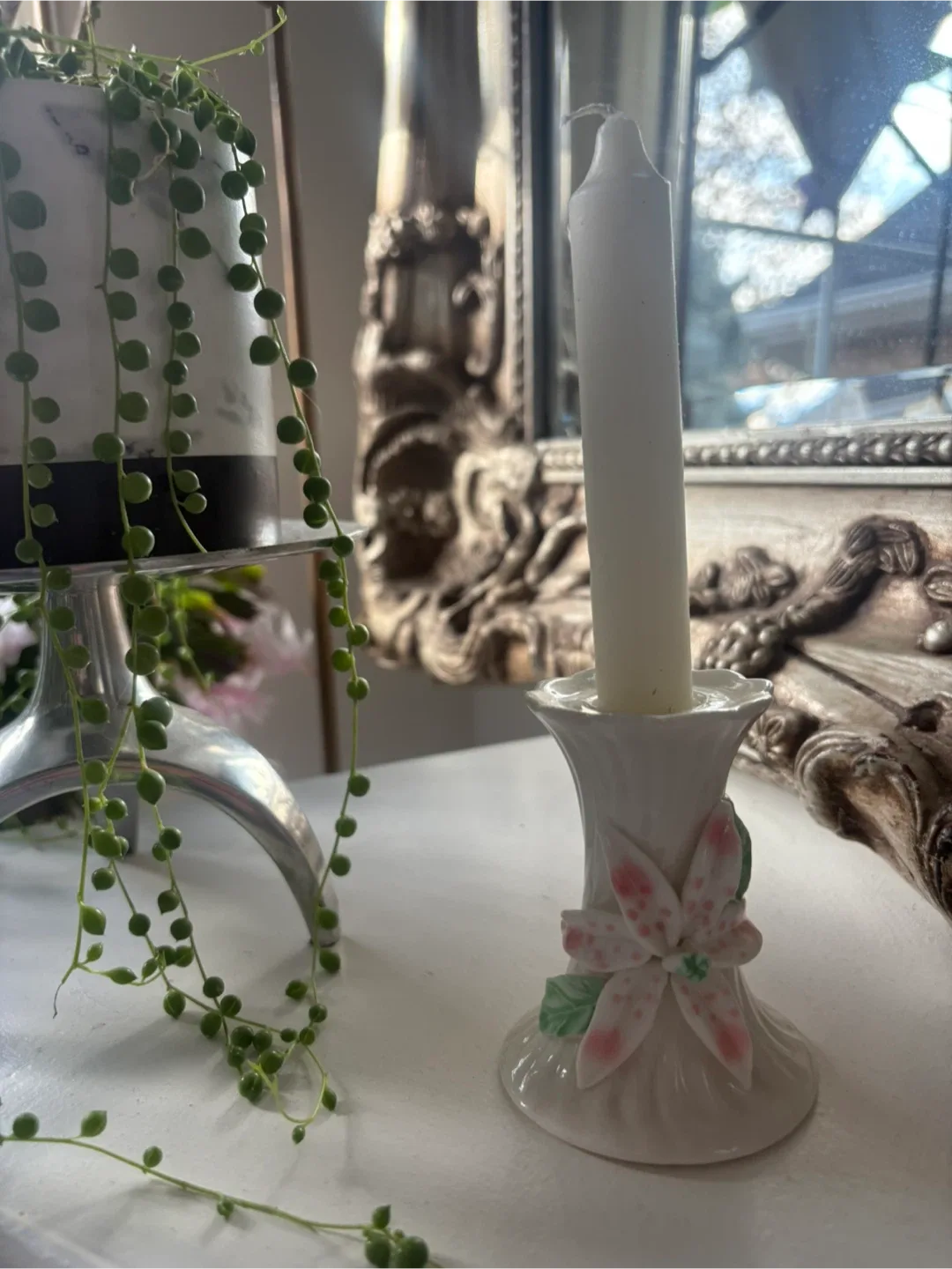 Vintage - Ceramic Candle Holder with Floral Design