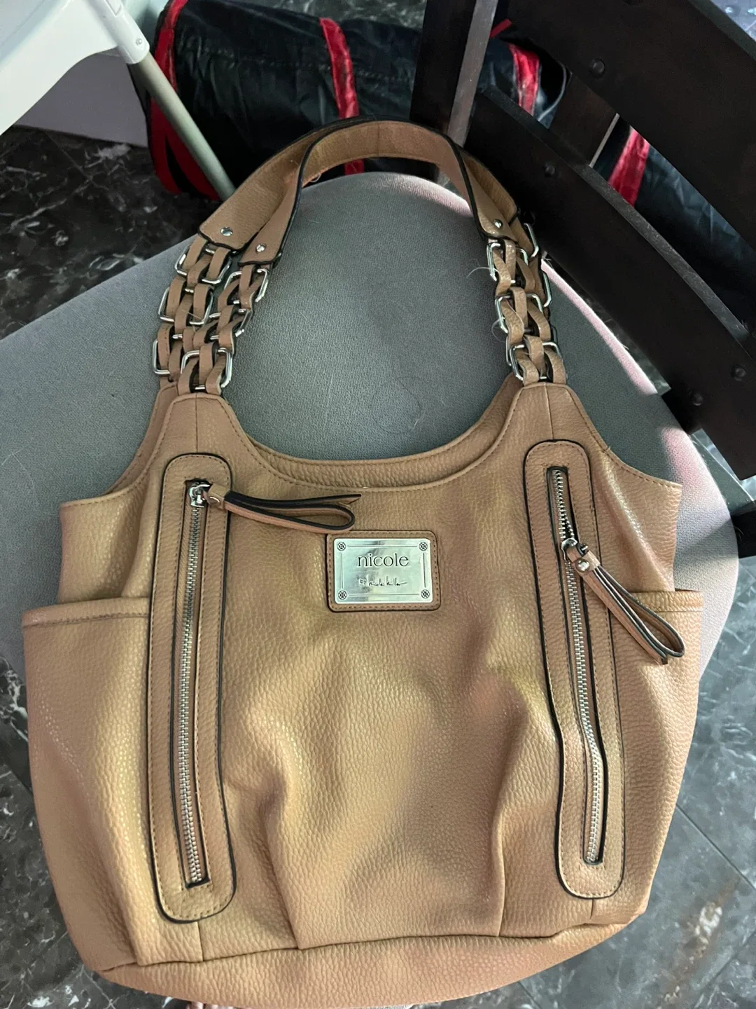 Nicole Miller Beige Chain Shoulder Bag