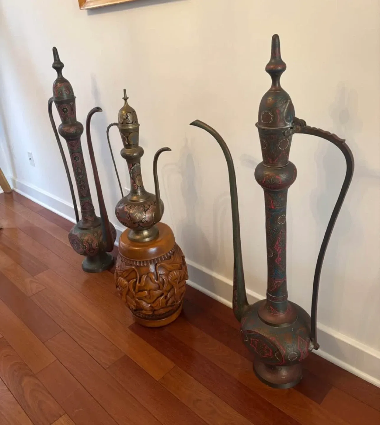 Antique Decorative Oversized Brass Pitchers- Set of 3 image indicator(5)