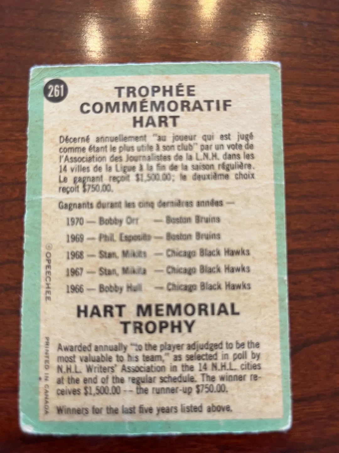 1970/71 O-pee-chee Nhl Hockey Card 261 Hart Trophy image indicator(5)