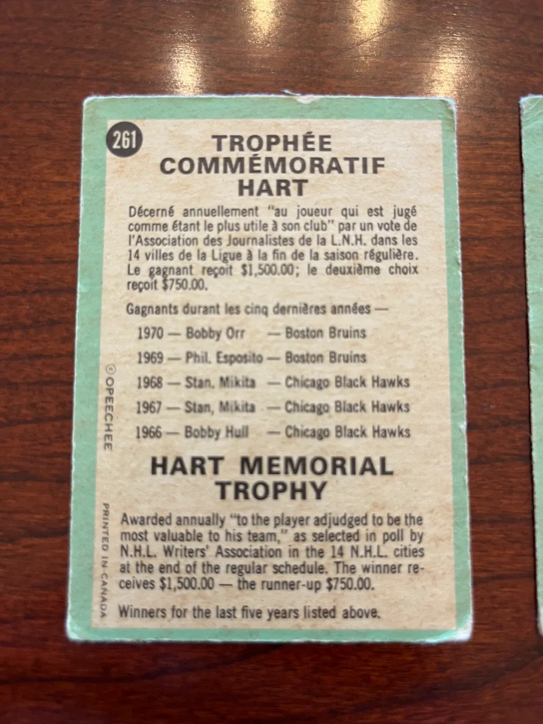 1970/71 O-pee-chee Nhl Hockey Card 261 Hart Trophy image indicator(4)