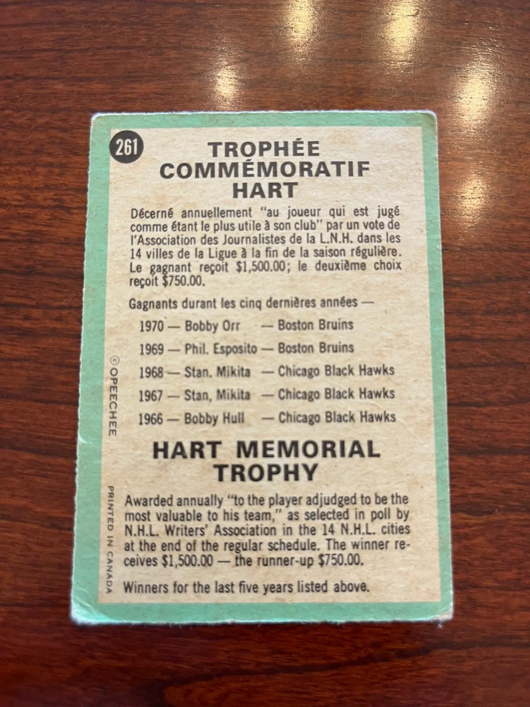 1970/71 O-pee-chee Nhl Hockey Card 261 Hart Trophy image indicator(3)