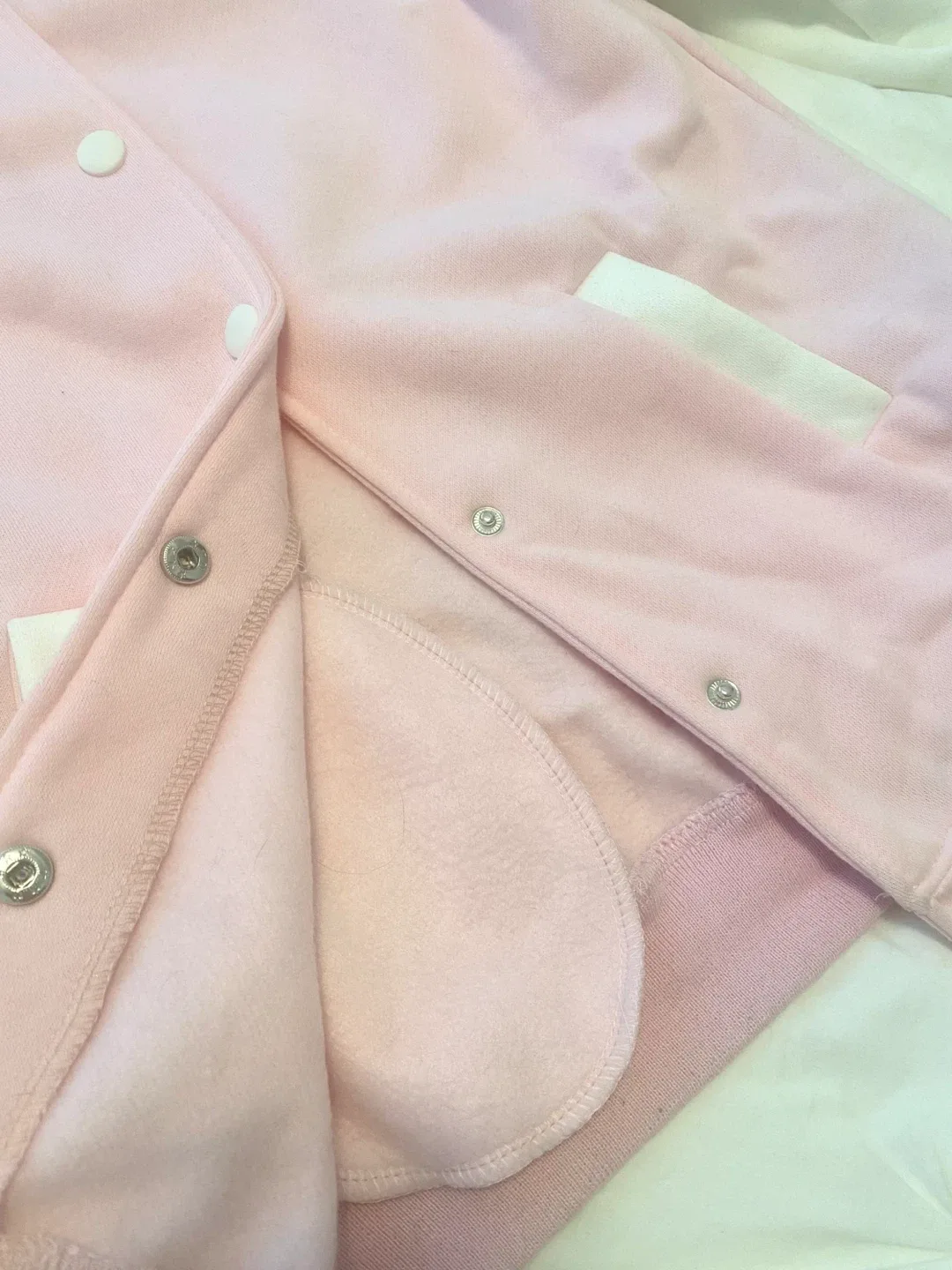 Baby pink varsity style sweater jacket image indicator(2)