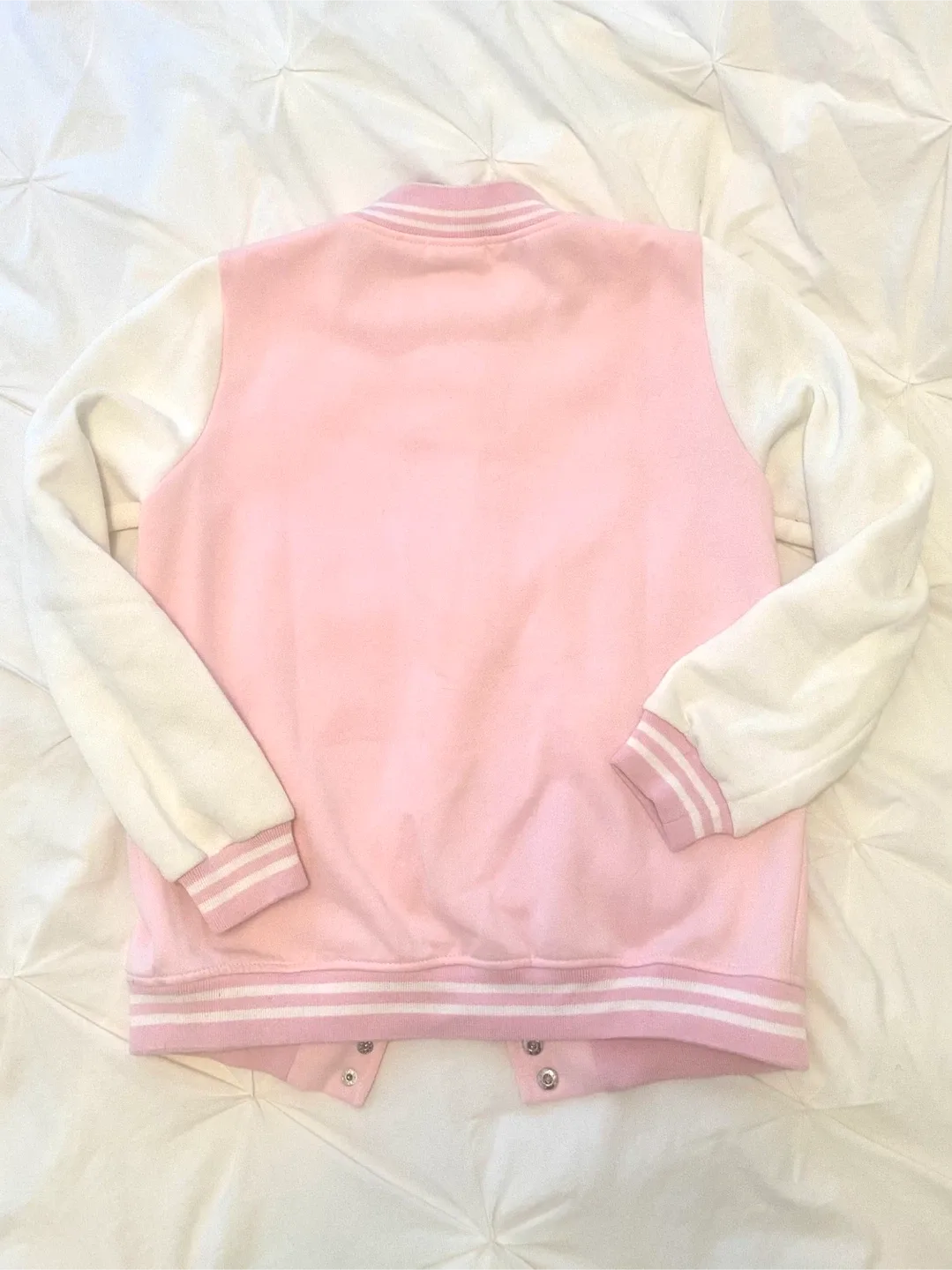 Baby pink varsity style sweater jacket image indicator(3)