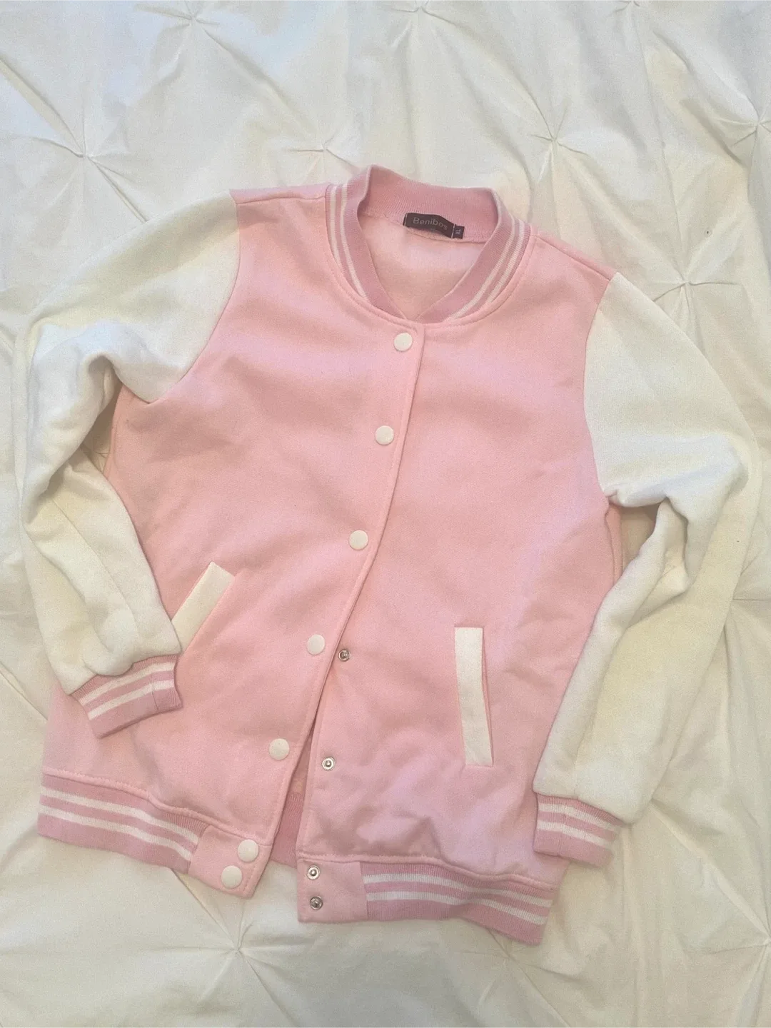 Baby pink varsity style sweater jacket