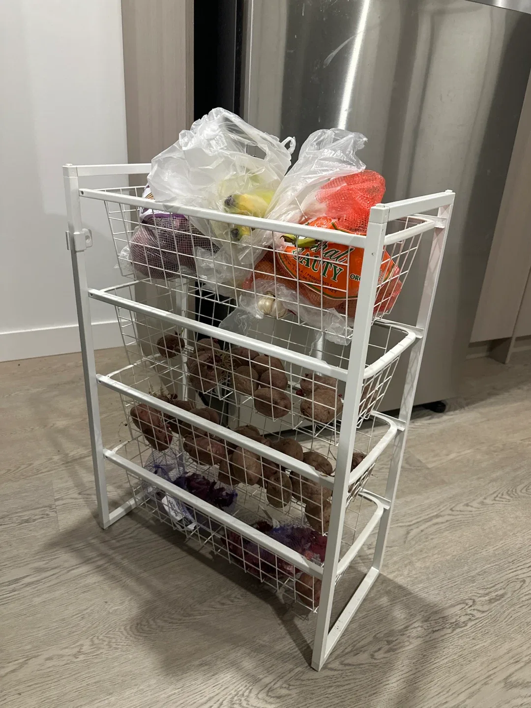 White 4-Tier Wire Basket Rolling Cart