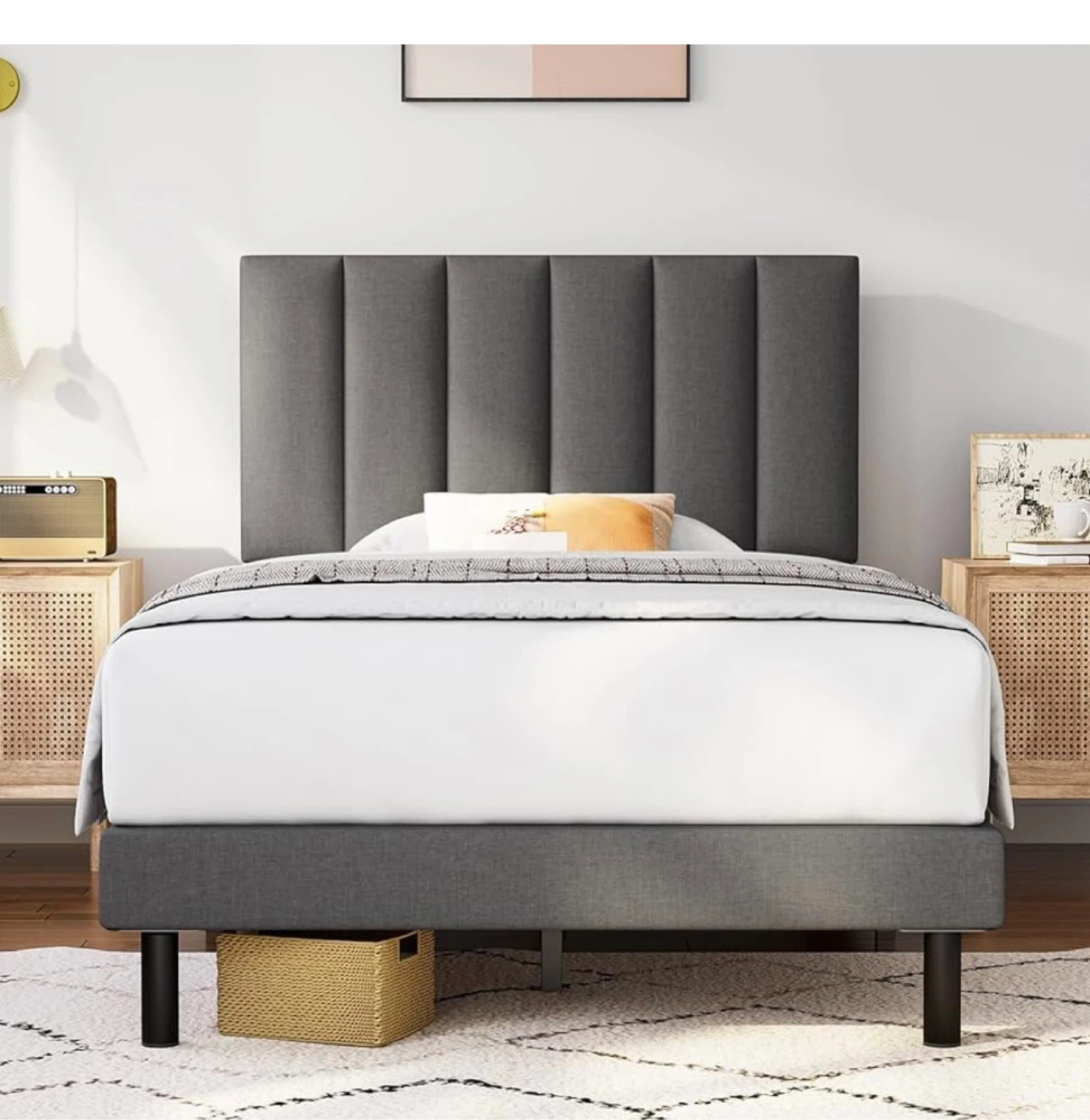 FREE MATTRESS WITH Twin size Bed Frame with Headboard - Grey