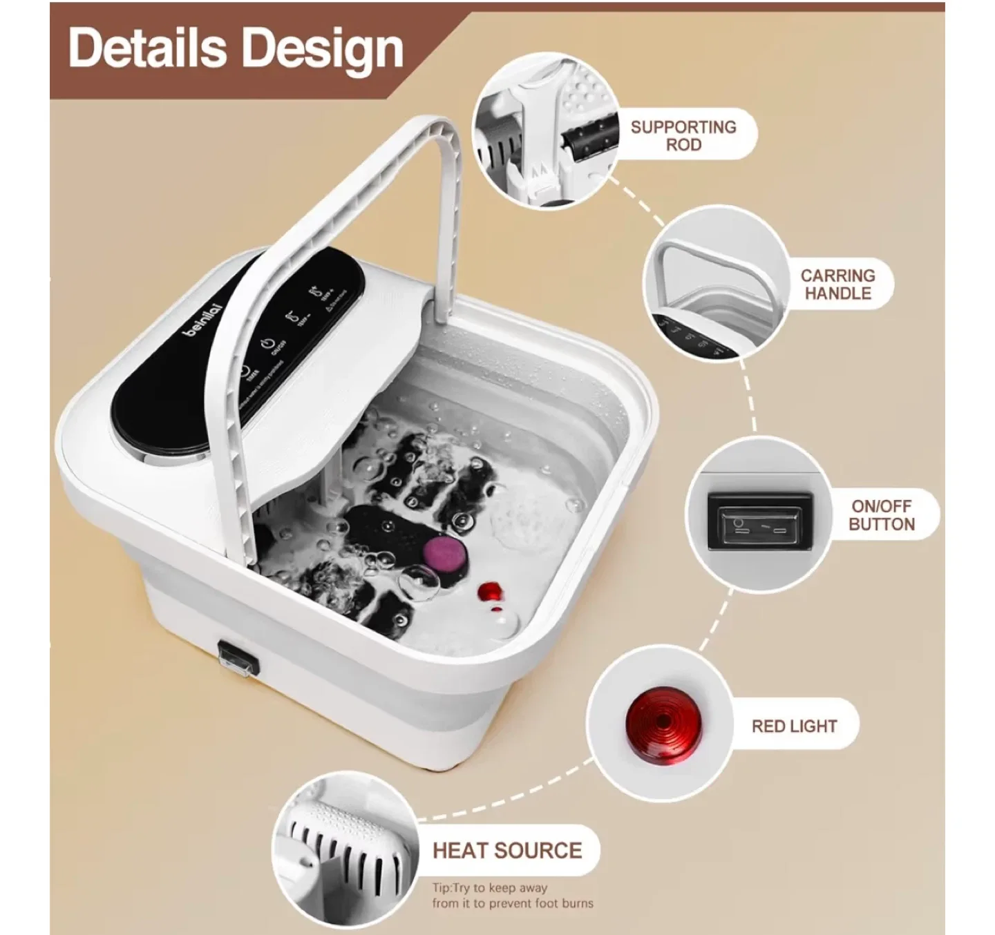 Beinilai Collapsible Foot Spa Bath Massager image indicator(2)