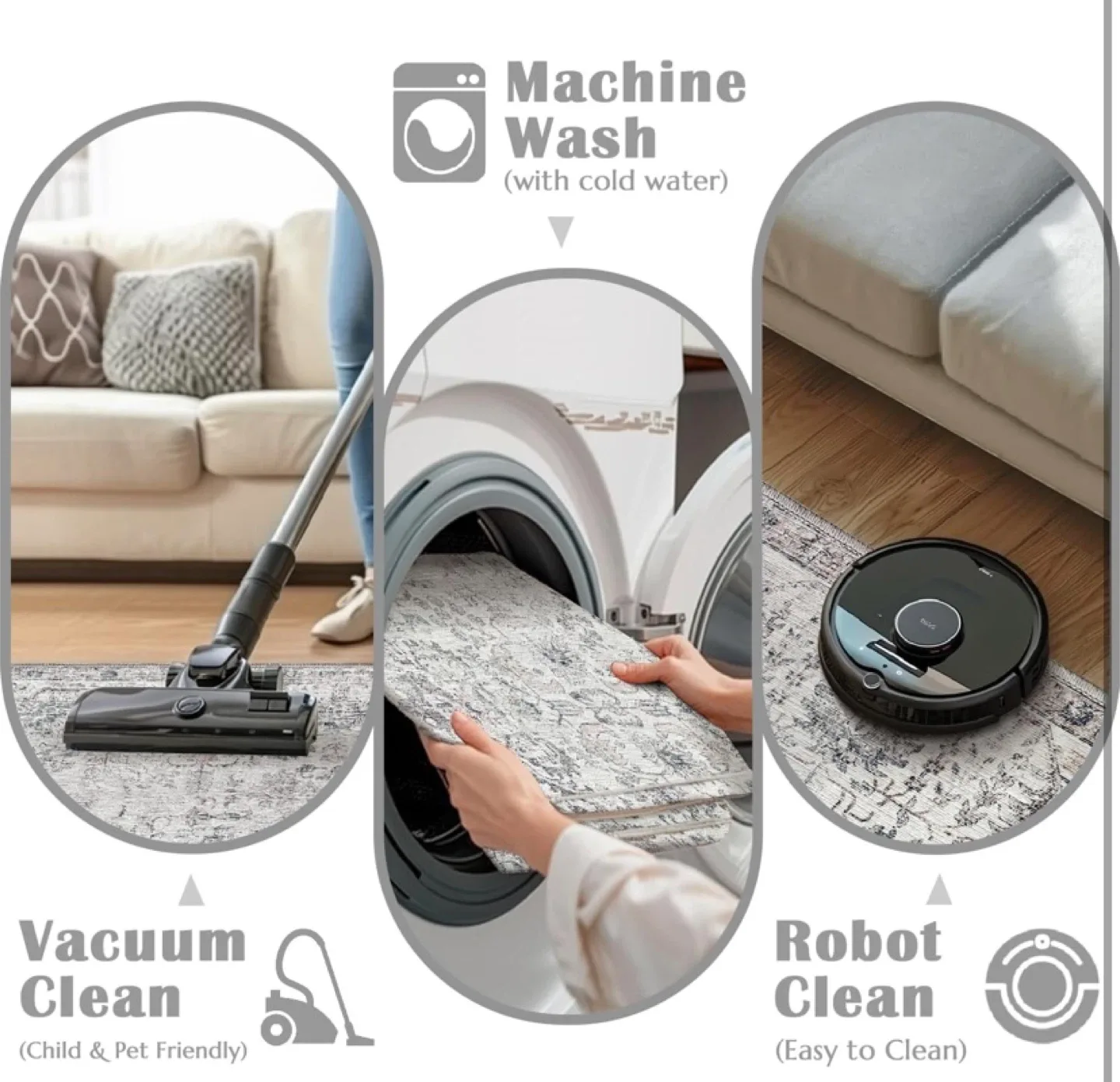 New 4x6 Area Rug Washable Grey Multi image indicator(3)