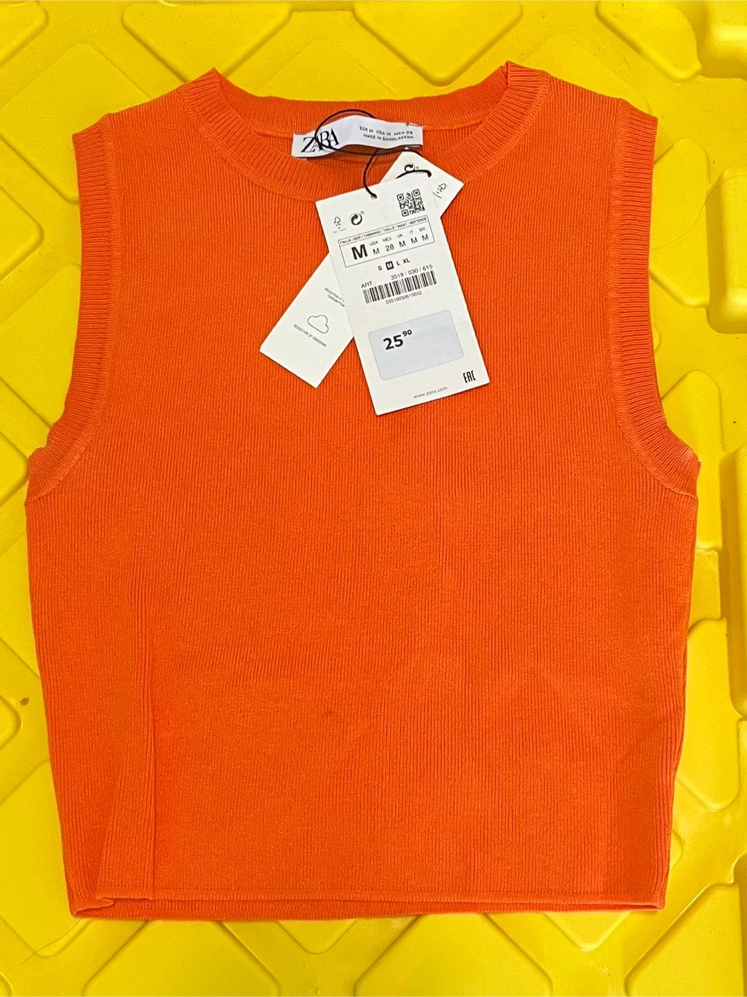 Zara Orange Ribbed Knit Top - Size M
