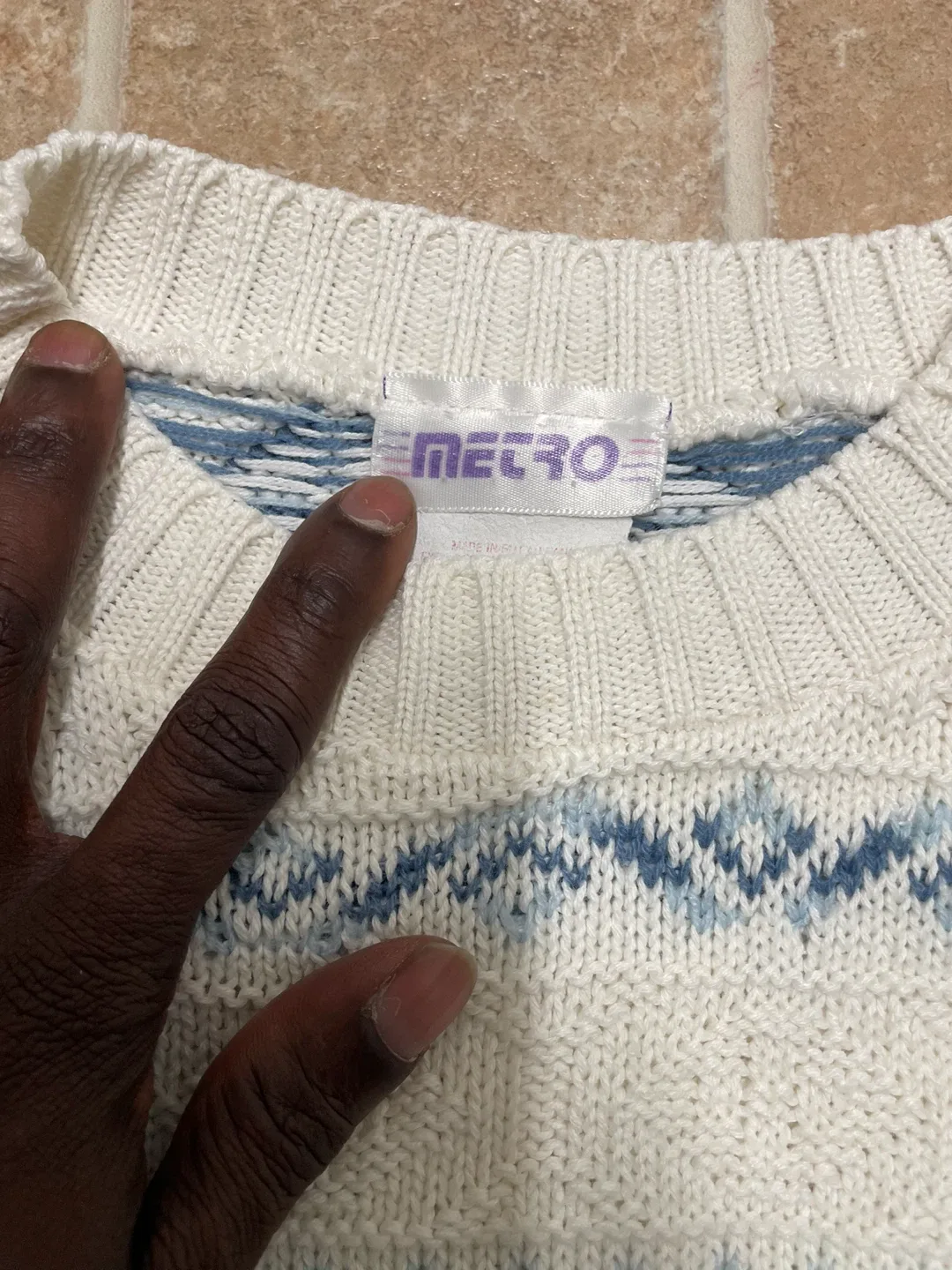 METRO Cream & Blue Patterned Sweater image indicator(4)