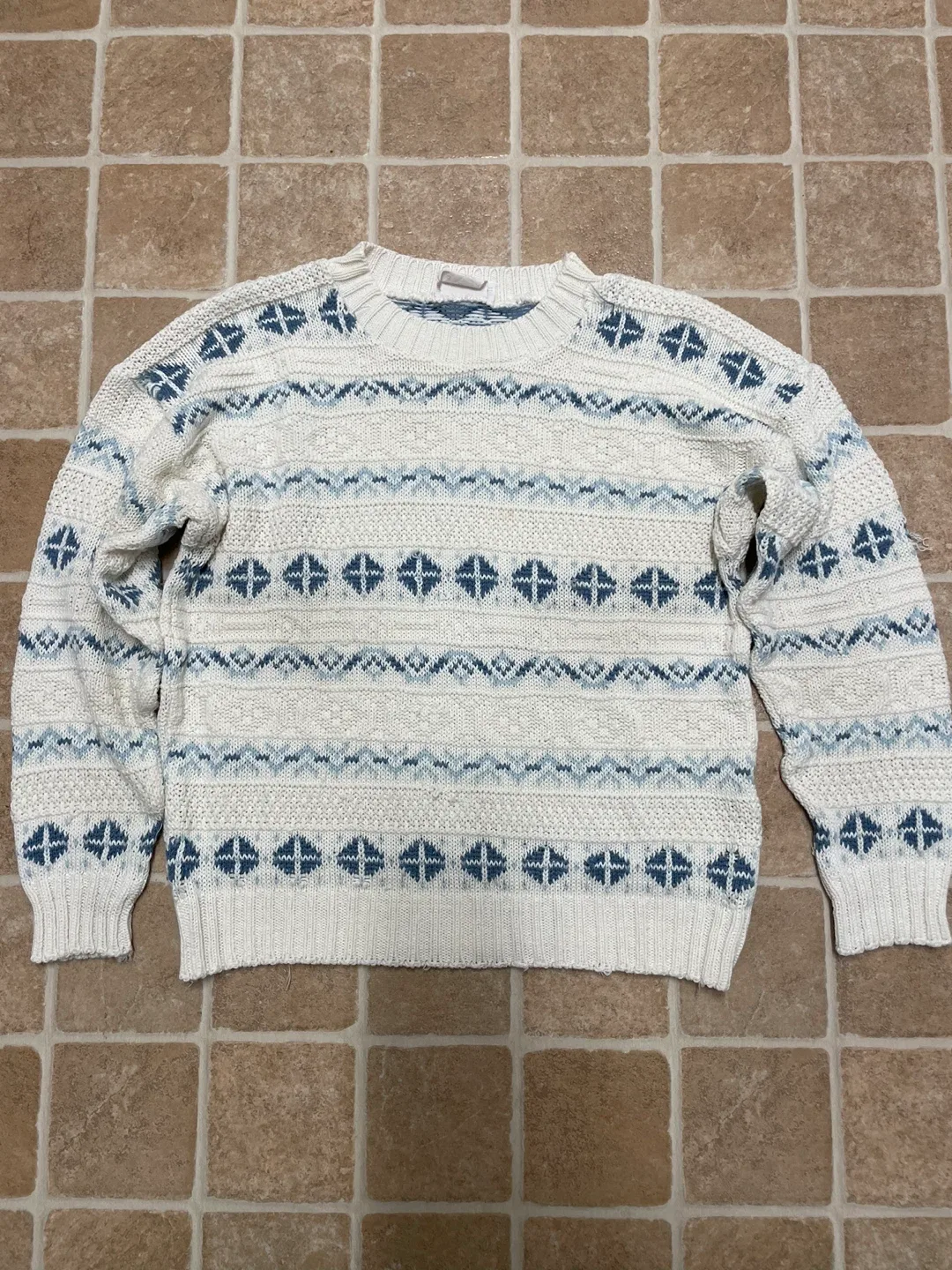 METRO Cream & Blue Patterned Sweater