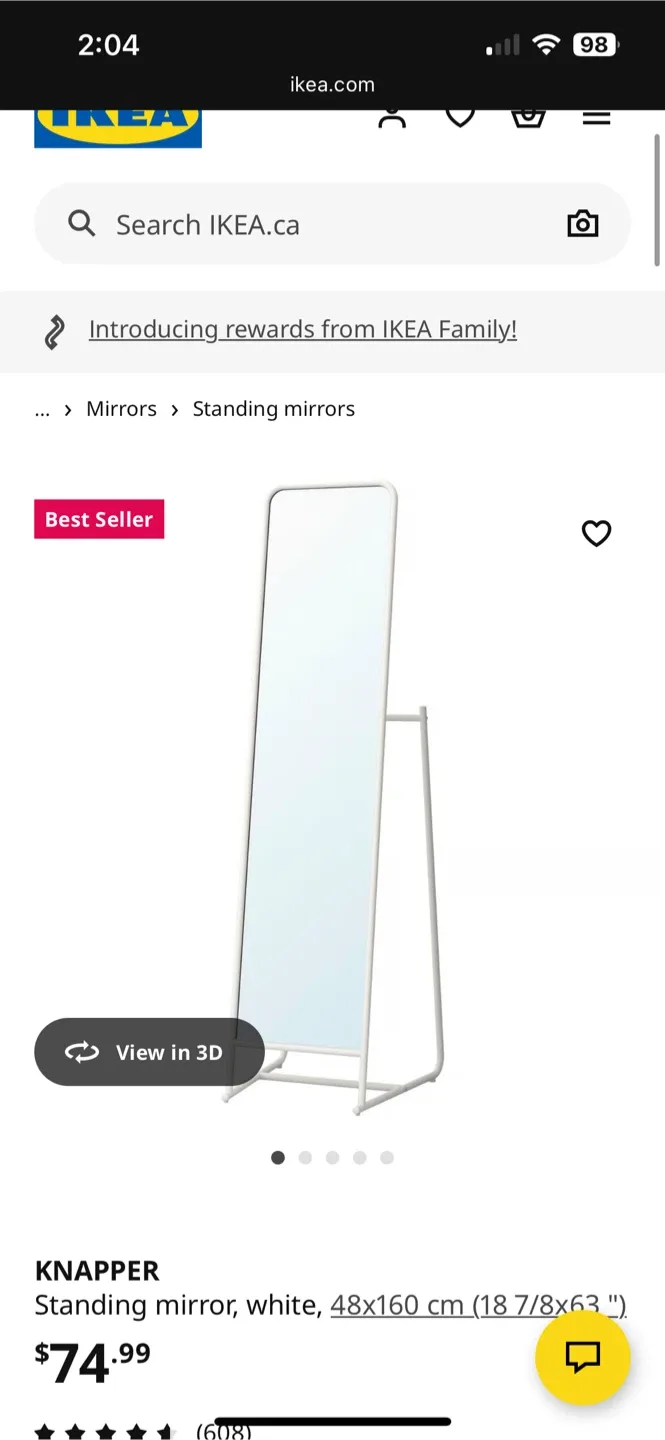 IKEA KNAPPER Standing Mirror - White