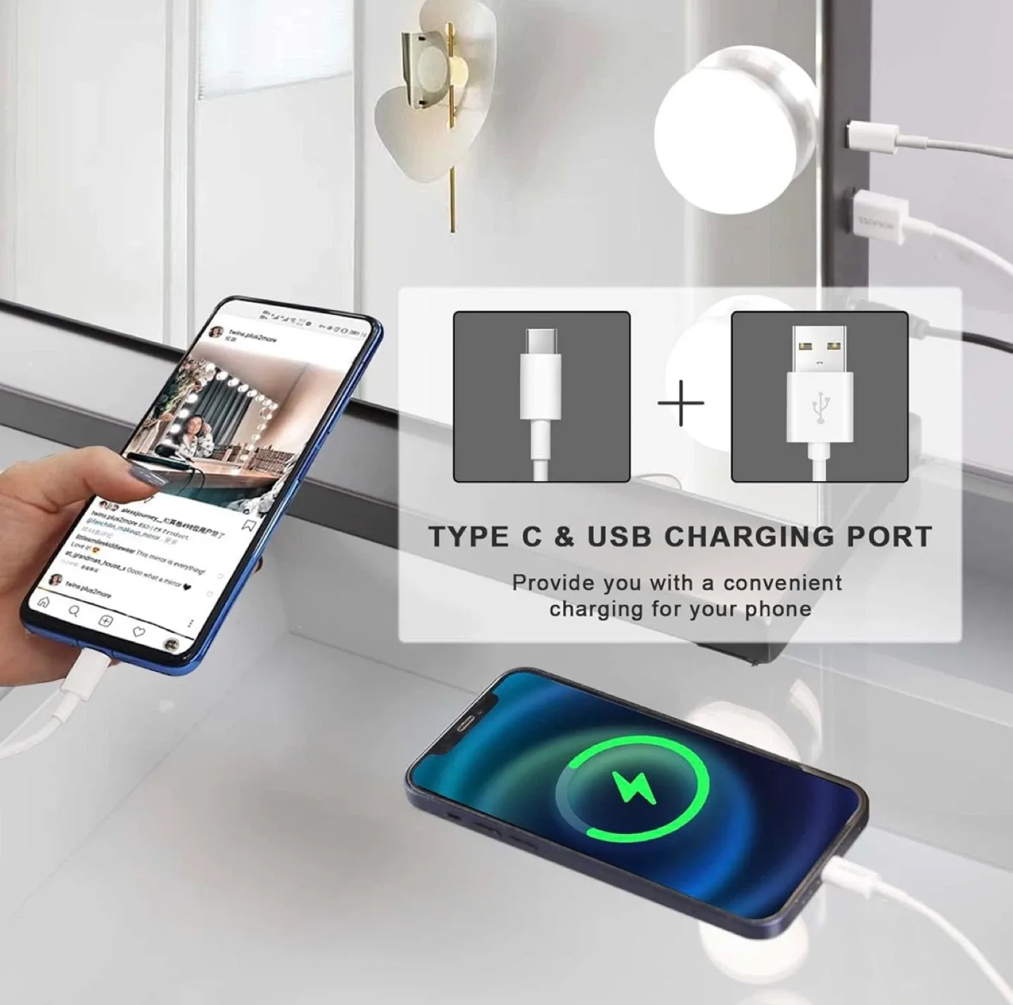 FENCHILIN Lighted Vanity Mirror - 22.8" x 18.1" image indicator(3)