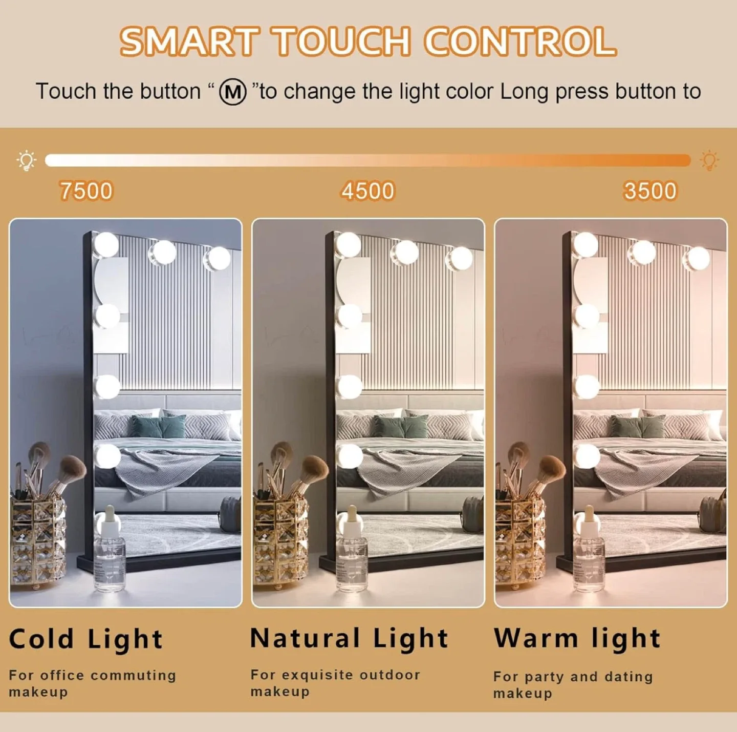 FENCHILIN Lighted Vanity Mirror - 22.8" x 18.1" image indicator(4)