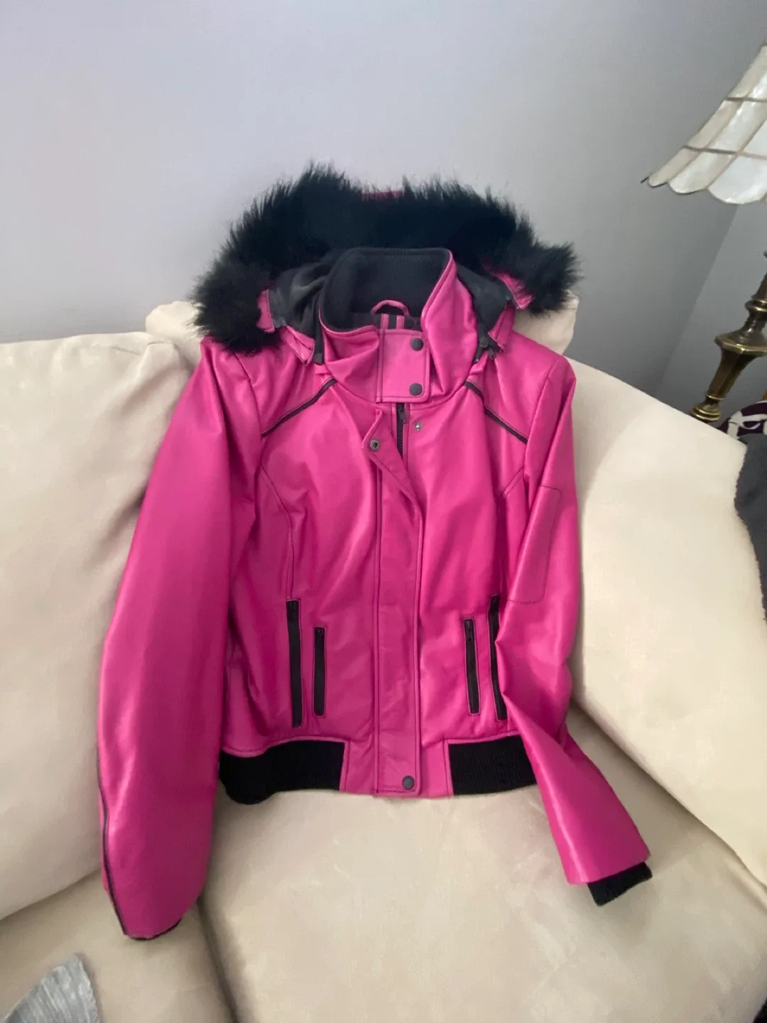 Danier Leather Jacket with Fur Hood - Pink image indicator(4)