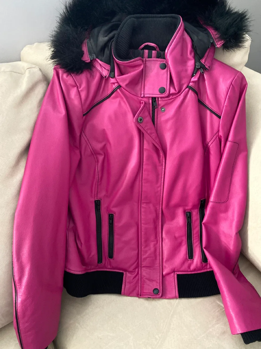 Danier Leather Jacket with Fur Hood - Pink image indicator(5)