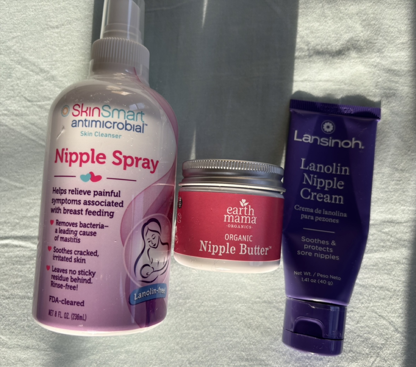 SkinSmart Nipple Spray, Earth Mama Nipple Butter, Lansinoh Cream
