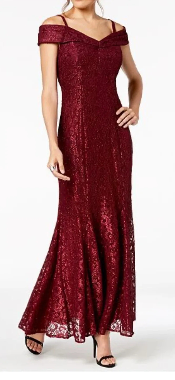 R&M Richards Burgundy Lace Gown - Size 6