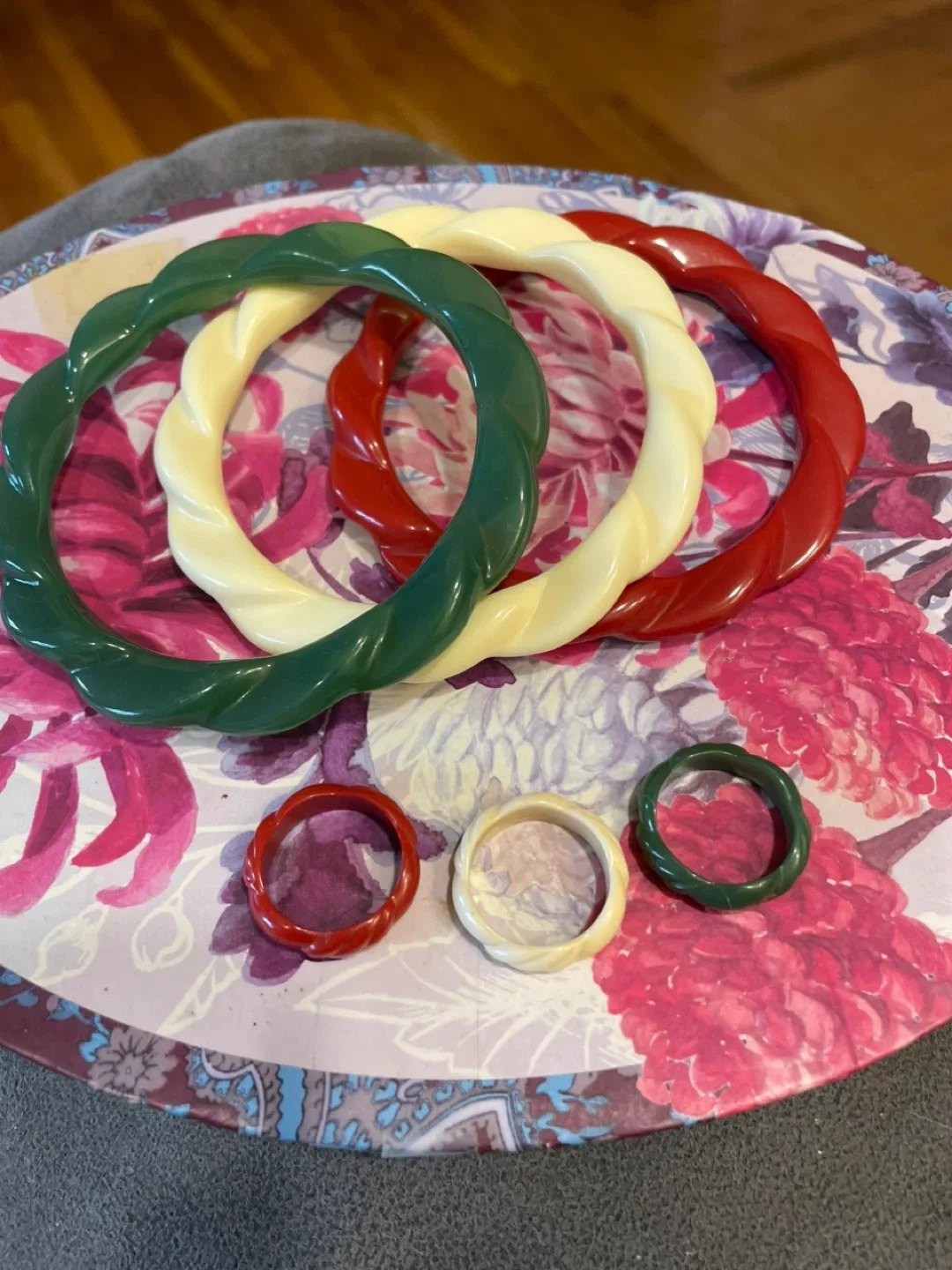 Bangle Bracelets - Red, Green, Cream