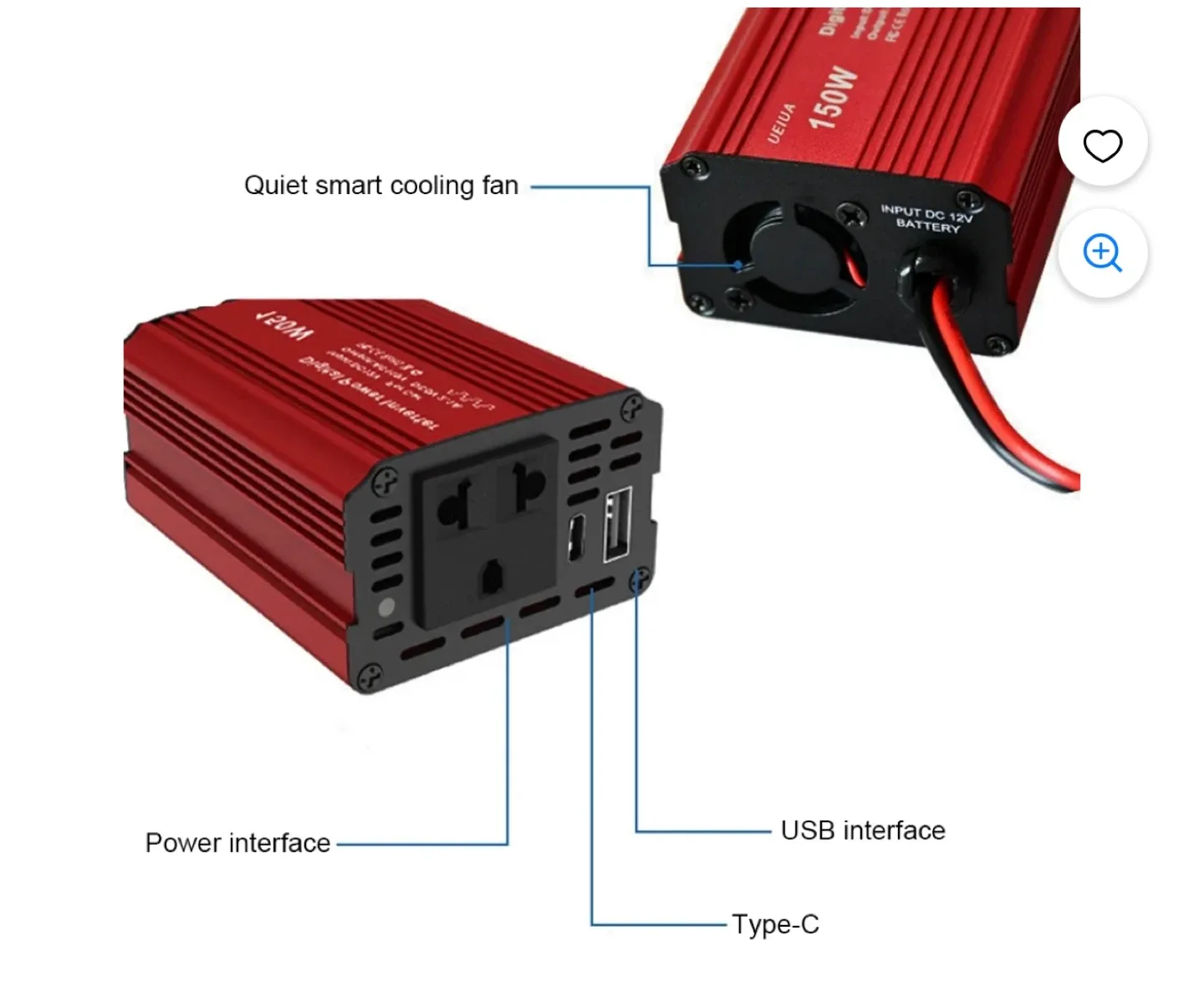 UEIUA 150W Digital Power Inverter - Red image indicator(6)